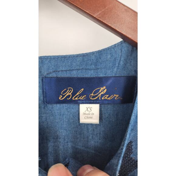 Blue Rain Chambray Embroidered Shift Mini Dress Women's XS - Picture 6 of 9